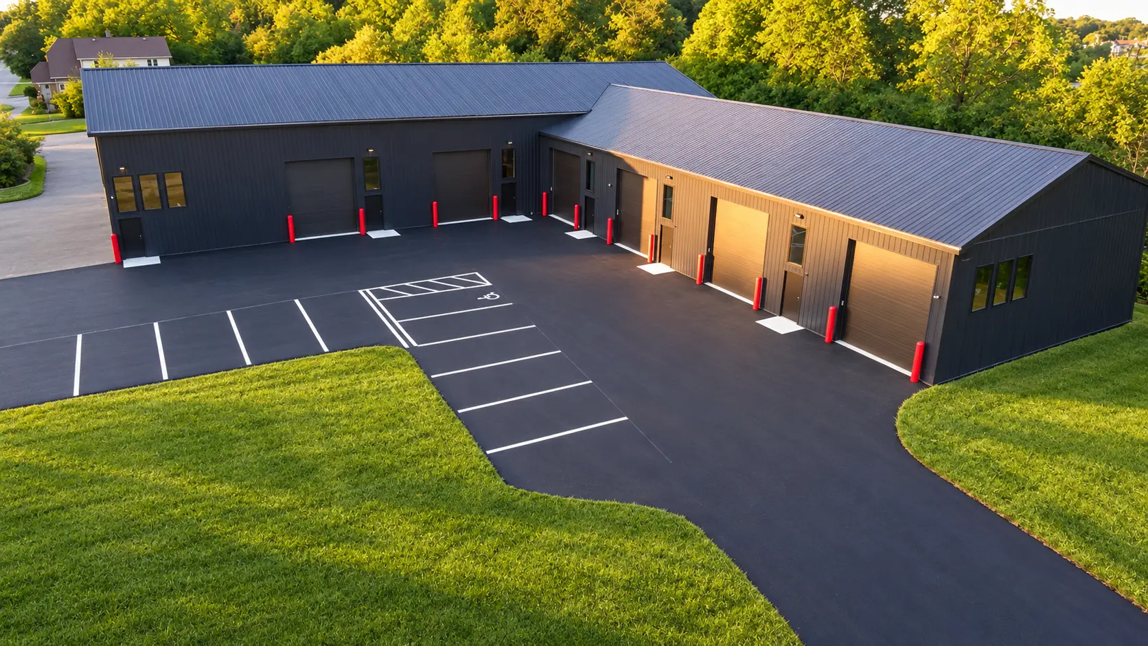Aerial view of The Shop property and private parking lot